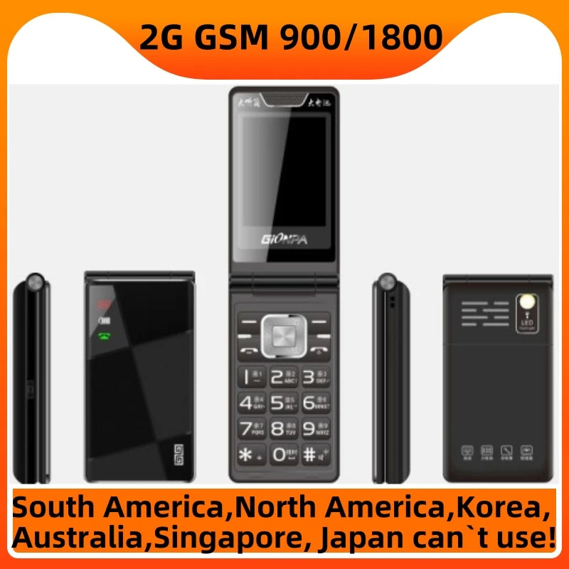 Retro Flip Phone – Dual SIM GSM Clamshell with Big Buttons & Long Battery