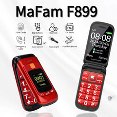 MaFam F899 Senior Flip Phone – Dual Display, SOS Button, FM Radio