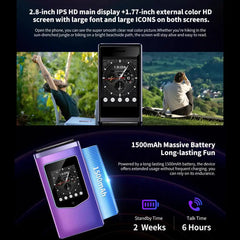 HAMTOD T8 4G Flip Phone – Dual Display, SOS Button & Loud Speaker