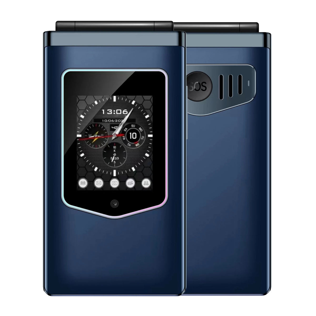 HAMTOD T8 4G Flip Phone – Dual Display, SOS Button & Loud Speaker