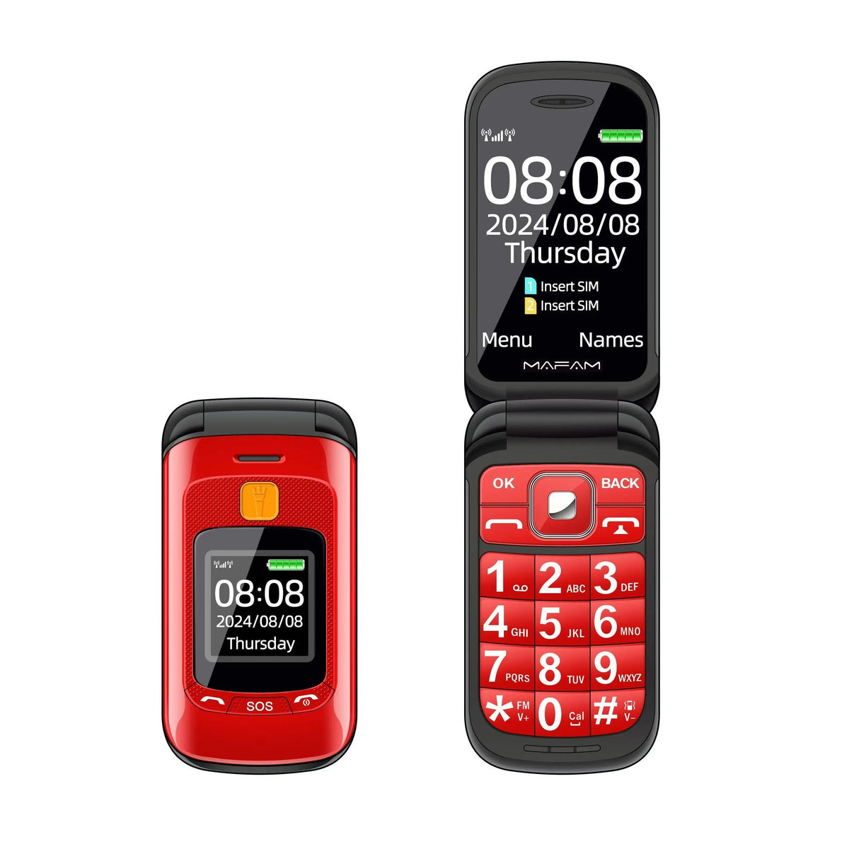 MaFam F899 Senior Flip Phone – Dual Display, SOS Button, FM Radio