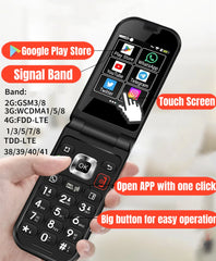 Q3 4G Flip Android Smartphone – Touch Screen + Apps, Senior Friendly